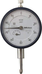 Mitutoyo - 1/2" Range, 0-100 Dial Reading, 0.001" Graduation Dial Drop Indicator - 2-1/4" Dial, 0.1" Range per Revolution, 0.001" Accuracy, Revolution Counter - USA Tool & Supply