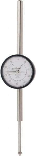 Mitutoyo - 2" Range, 0-100 Dial Reading, 0.001" Graduation Dial Drop Indicator - 2-3/16" Dial, 1" Range per Revolution, 0.003" Accuracy, Revolution Counter - USA Tool & Supply
