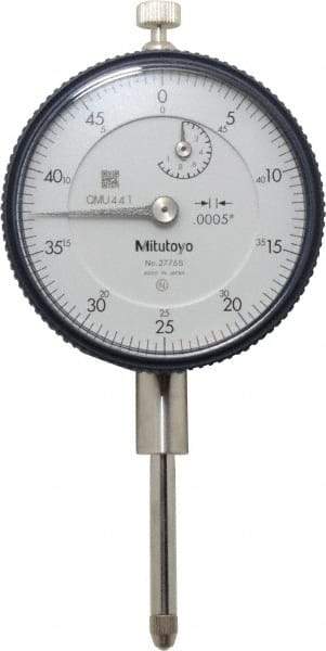 Mitutoyo - 1" Range, 0-50 Dial Reading, 0.0005" Graduation Dial Drop Indicator - 2-3/16" Dial, 0.05" Range per Revolution, 0.002" Accuracy, Revolution Counter - USA Tool & Supply