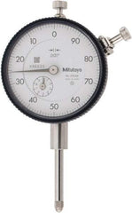 Mitutoyo - 1" Range, 100-0 Dial Reading, 0.001" Graduation Dial Drop Indicator - 2-1/4" Dial, 0.1" Range per Revolution, 0.002" Accuracy, Revolution Counter - USA Tool & Supply