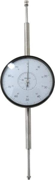 Mitutoyo - 3" Range, 0-100 Dial Reading, 0.001" Graduation Dial Drop Indicator - 3-5/8" Dial, 0.1" Range per Revolution, 0.001" Accuracy, Revolution Counter - USA Tool & Supply