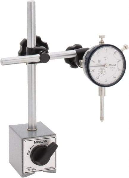 Mitutoyo - 0.001" Graduation, 1" Max Meas, 0-100 Dial Reading, Dial Indicator & Base Kit - 58mm Base Length x 50mm Base Width x 55mm Base Height - USA Tool & Supply