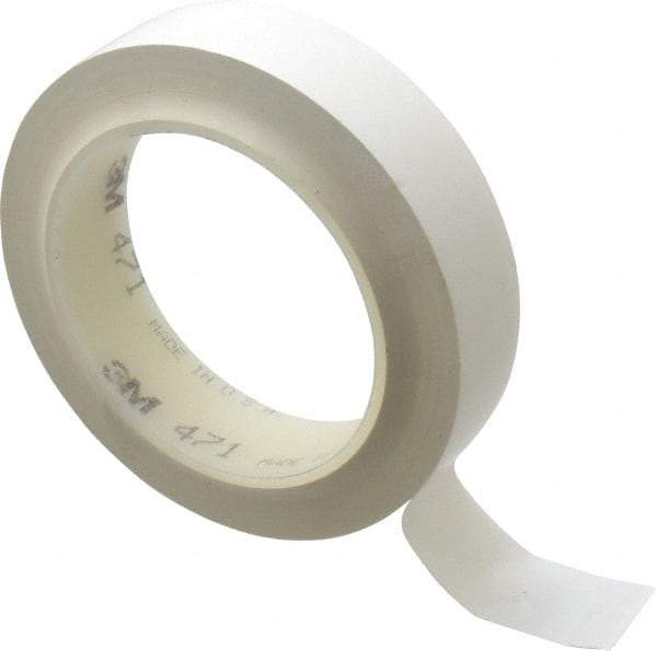 3M - White Solid Color Vinyl Tape - 1" Wide x 108' Long x 5.2 mil Thick, General Traffic - USA Tool & Supply