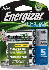 Energizer - Size AA, NiMH, 4 Pack, Standard Battery - 1.2 Volts, Flat Terminal, ANSI Regulated - USA Tool & Supply