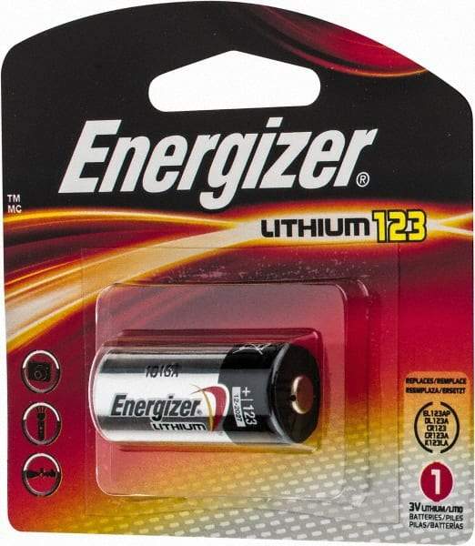 Energizer - Size 123, Lithium, Photo Battery - 3 Volts, Flat Terminal, CR17345, ANSI, IEC Regulated - USA Tool & Supply