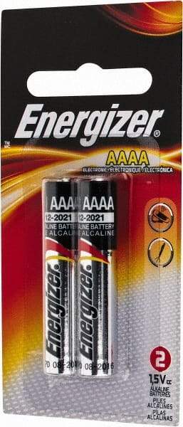 Energizer - Size AAAA, Alkaline, 2 Pack, Standard Battery - 1.5 Volts, Flat Terminal, LR61, LR8D425, ANSI, IEC Regulated - USA Tool & Supply