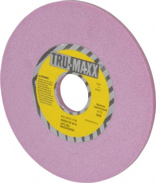 Tru-Maxx - 6" Diam x 1-1/4" Hole x 1/4" Thick, K Hardness, 60 Grit Surface Grinding Wheel - Aluminum Oxide, Type 1, Medium Grade, 5,410 Max RPM, Vitrified Bond, No Recess - USA Tool & Supply