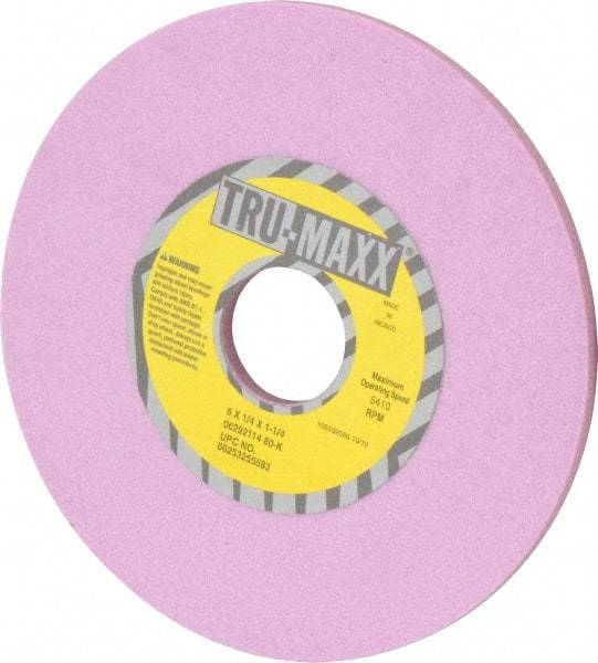 Tru-Maxx - 6" Diam x 1-1/4" Hole x 1/4" Thick, K Hardness, 80 Grit Surface Grinding Wheel - Aluminum Oxide, Type 1, Medium Grade, 5,410 Max RPM, Vitrified Bond, No Recess - USA Tool & Supply