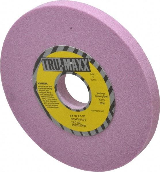 Tru-Maxx - 6" Diam x 1-1/4" Hole x 1/2" Thick, J Hardness, 60 Grit Surface Grinding Wheel - Aluminum Oxide, Type 1, Medium Grade, 5,410 Max RPM, Vitrified Bond, No Recess - USA Tool & Supply