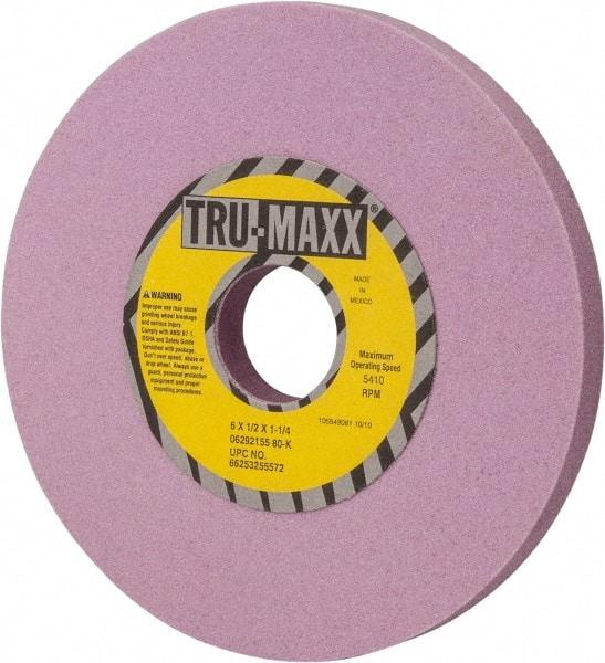 Tru-Maxx - 6" Diam x 1-1/4" Hole x 1/2" Thick, K Hardness, 80 Grit Surface Grinding Wheel - Aluminum Oxide, Type 1, Medium Grade, 5,410 Max RPM, Vitrified Bond, No Recess - USA Tool & Supply
