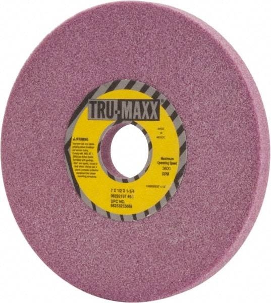 Tru-Maxx - 7" Diam x 1-1/4" Hole x 1/2" Thick, I Hardness, 46 Grit Surface Grinding Wheel - Aluminum Oxide, Type 1, Coarse Grade, 3,600 Max RPM, Vitrified Bond, No Recess - USA Tool & Supply