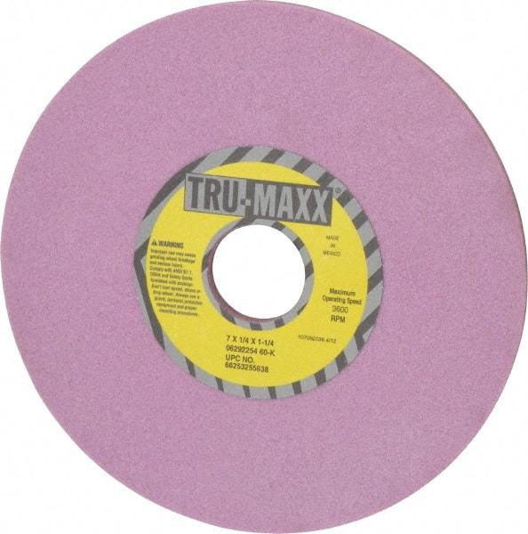 Tru-Maxx - 7" Diam x 1-1/4" Hole x 1/4" Thick, K Hardness, 60 Grit Surface Grinding Wheel - Aluminum Oxide, Type 1, Medium Grade, 3,600 Max RPM, Vitrified Bond, No Recess - USA Tool & Supply