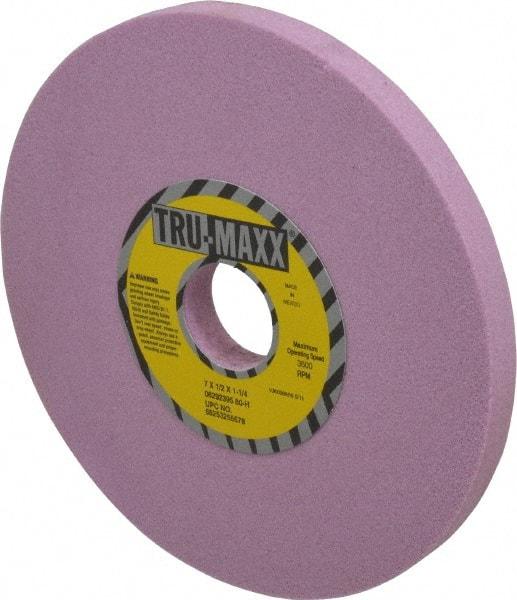 Tru-Maxx - 7" Diam x 1-1/4" Hole x 1/2" Thick, H Hardness, 80 Grit Surface Grinding Wheel - Aluminum Oxide, Type 1, Medium Grade, 3,600 Max RPM, Vitrified Bond, No Recess - USA Tool & Supply