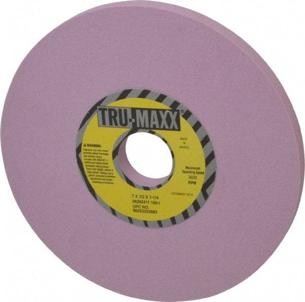 Tru-Maxx - 7" Diam x 1-1/4" Hole x 1/2" Thick, I Hardness, 100 Grit Surface Grinding Wheel - Aluminum Oxide, Type 1, Fine Grade, 3,600 Max RPM, Vitrified Bond, No Recess - USA Tool & Supply