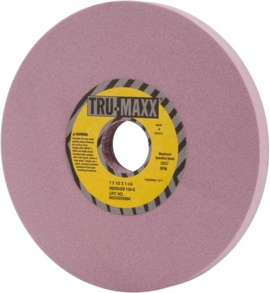 Tru-Maxx - 7" Diam x 1-1/4" Hole x 1/2" Thick, K Hardness, 100 Grit Surface Grinding Wheel - Aluminum Oxide, Type 1, Fine Grade, 3,600 Max RPM, Vitrified Bond, No Recess - USA Tool & Supply