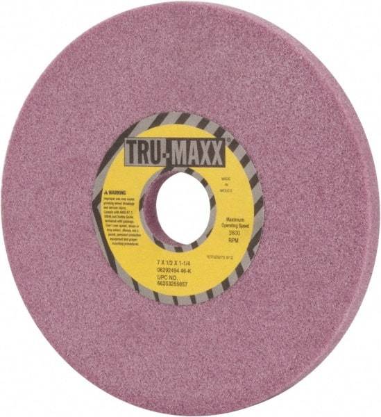 Tru-Maxx - 7" Diam x 1-1/4" Hole x 1/2" Thick, K Hardness, 46 Grit Surface Grinding Wheel - Aluminum Oxide, Type 1, Coarse Grade, 3,600 Max RPM, Vitrified Bond, No Recess - USA Tool & Supply