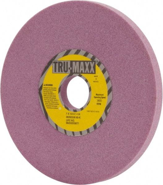 Tru-Maxx - 7" Diam x 1-1/4" Hole x 1/2" Thick, K Hardness, 60 Grit Surface Grinding Wheel - Aluminum Oxide, Type 1, Medium Grade, 3,600 Max RPM, Vitrified Bond, No Recess - USA Tool & Supply