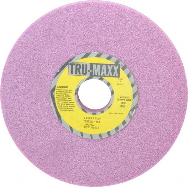 Tru-Maxx - 7" Diam x 1-1/4" Hole x 3/4" Thick, I Hardness, 46 Grit Surface Grinding Wheel - Aluminum Oxide, Type 1, Coarse Grade, 3,600 Max RPM, Vitrified Bond, No Recess - USA Tool & Supply