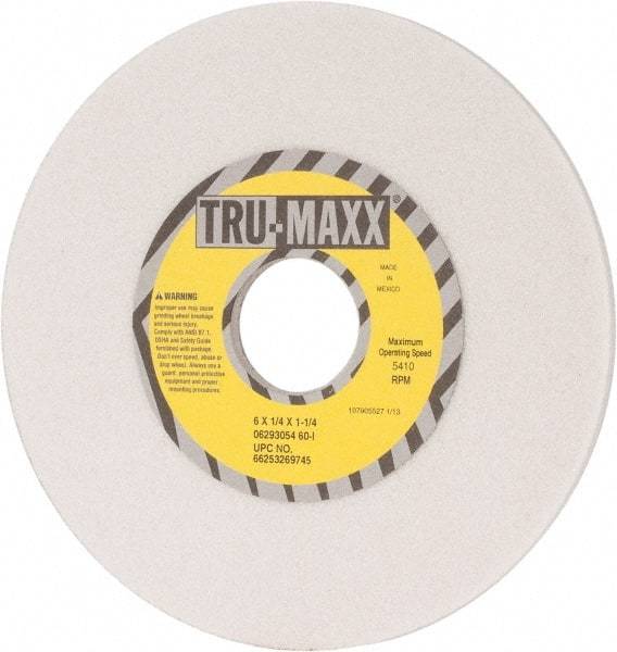 Tru-Maxx - 6" Diam x 1-1/4" Hole x 1/4" Thick, I Hardness, 60 Grit Surface Grinding Wheel - Aluminum Oxide, Type 1, Medium Grade, 5,410 Max RPM, Vitrified Bond, No Recess - USA Tool & Supply