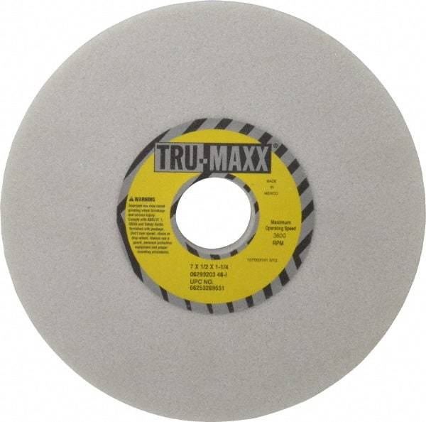 Tru-Maxx - 7" Diam x 1-1/4" Hole x 1/2" Thick, I Hardness, 46 Grit Surface Grinding Wheel - Aluminum Oxide, Type 1, Coarse Grade, 3,600 Max RPM, Vitrified Bond, No Recess - USA Tool & Supply