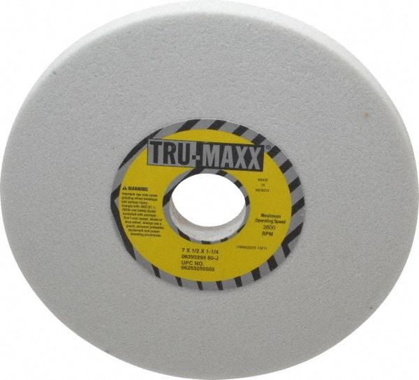 Tru-Maxx - 7" Diam x 1-1/4" Hole x 1/2" Thick, J Hardness, 60 Grit Surface Grinding Wheel - Aluminum Oxide, Type 1, Medium Grade, 3,600 Max RPM, Vitrified Bond, No Recess - USA Tool & Supply