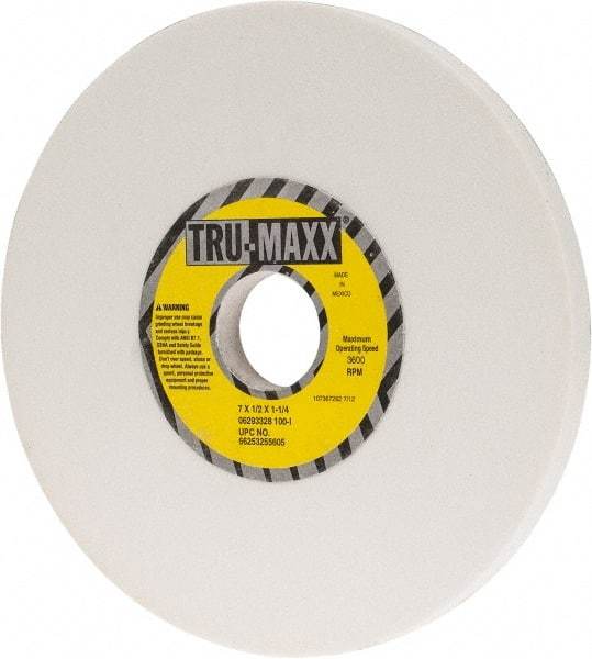 Tru-Maxx - 7" Diam x 1-1/4" Hole x 1/2" Thick, I Hardness, 100 Grit Surface Grinding Wheel - Aluminum Oxide, Type 1, Fine Grade, 3,600 Max RPM, Vitrified Bond, No Recess - USA Tool & Supply
