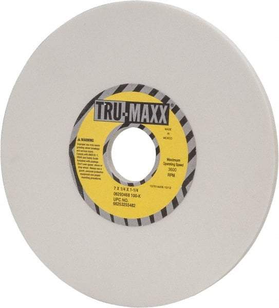 Tru-Maxx - 7" Diam x 1-1/4" Hole x 1/4" Thick, K Hardness, 100 Grit Surface Grinding Wheel - Aluminum Oxide, Type 1, Fine Grade, 3,600 Max RPM, Vitrified Bond, No Recess - USA Tool & Supply