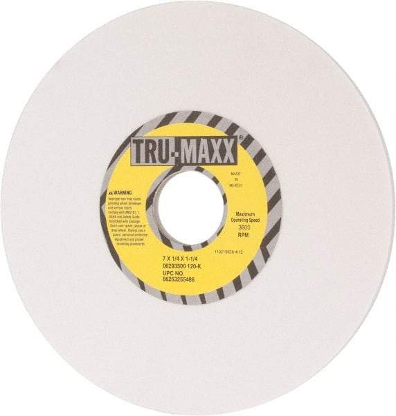 Tru-Maxx - 7" Diam x 1-1/4" Hole x 1/4" Thick, K Hardness, 120 Grit Surface Grinding Wheel - Aluminum Oxide, Type 1, Fine Grade, 3,600 Max RPM, Vitrified Bond, No Recess - USA Tool & Supply