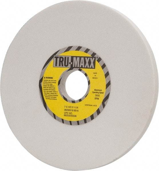 Tru-Maxx - 7" Diam x 1-1/4" Hole x 1/2" Thick, H Hardness, 80 Grit Surface Grinding Wheel - Aluminum Oxide, Type 1, Medium Grade, 3,600 Max RPM, Vitrified Bond, No Recess - USA Tool & Supply