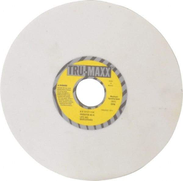 Tru-Maxx - 8" Diam x 1-1/4" Hole x 1/4" Thick, K Hardness, 80 Grit Surface Grinding Wheel - Aluminum Oxide, Type 1, Medium Grade, 3,600 Max RPM, Vitrified Bond, No Recess - USA Tool & Supply
