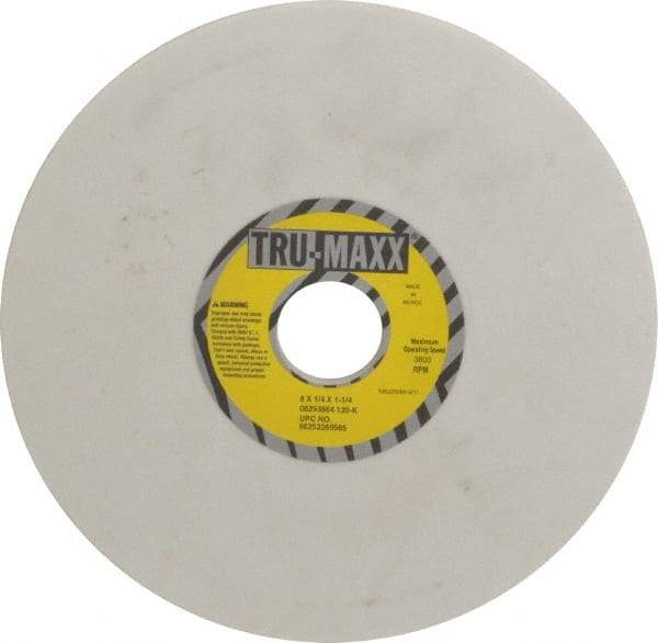 Tru-Maxx - 8" Diam x 1-1/4" Hole x 1/4" Thick, K Hardness, 120 Grit Surface Grinding Wheel - Aluminum Oxide, Type 1, Fine Grade, 3,600 Max RPM, Vitrified Bond, No Recess - USA Tool & Supply