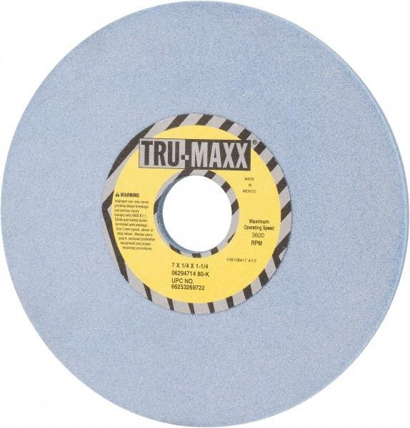 Tru-Maxx - 7" Diam x 1-1/4" Hole x 1/4" Thick, K Hardness, 80 Grit Surface Grinding Wheel - Ceramic, Type 1, Medium Grade, 3,600 Max RPM, Vitrified Bond, No Recess - USA Tool & Supply