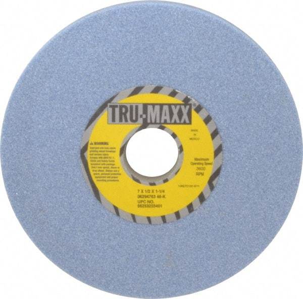 Tru-Maxx - 7" Diam x 1-1/4" Hole x 1/2" Thick, K Hardness, 46 Grit Surface Grinding Wheel - Ceramic, Type 1, Coarse Grade, 3,600 Max RPM, Vitrified Bond, No Recess - USA Tool & Supply