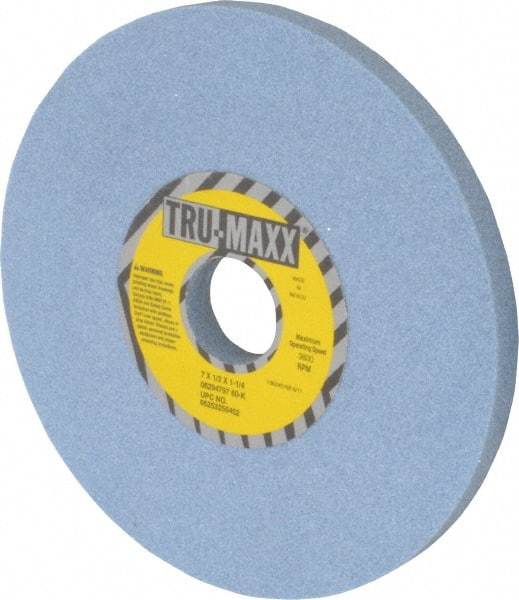 Tru-Maxx - 7" Diam x 1-1/4" Hole x 1/2" Thick, K Hardness, 60 Grit Surface Grinding Wheel - Ceramic, Type 1, Medium Grade, 3,600 Max RPM, Vitrified Bond, No Recess - USA Tool & Supply