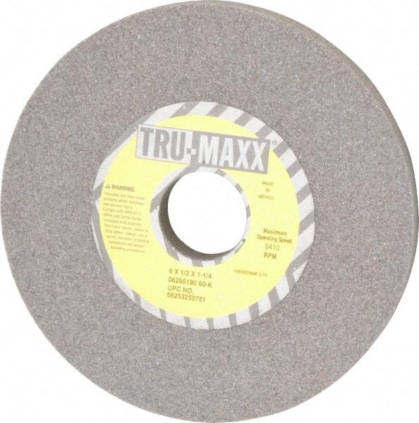 Tru-Maxx - 6" Diam x 1-1/4" Hole x 1/2" Thick, K Hardness, 60 Grit Surface Grinding Wheel - Aluminum Oxide, Type 1, Medium Grade, 5,410 Max RPM, Vitrified Bond, No Recess - USA Tool & Supply