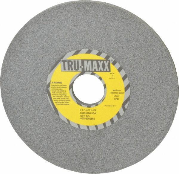 Tru-Maxx - 7" Diam x 1-1/4" Hole x 1/4" Thick, K Hardness, 60 Grit Surface Grinding Wheel - Aluminum Oxide, Type 1, Medium Grade, 3,600 Max RPM, Vitrified Bond, No Recess - USA Tool & Supply