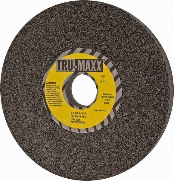 Tru-Maxx - 7" Diam x 1-1/4" Hole x 3/4" Thick, I Hardness, 46 Grit Surface Grinding Wheel - Aluminum Oxide, Type 1, Coarse Grade, 3,600 Max RPM, Vitrified Bond, No Recess - USA Tool & Supply