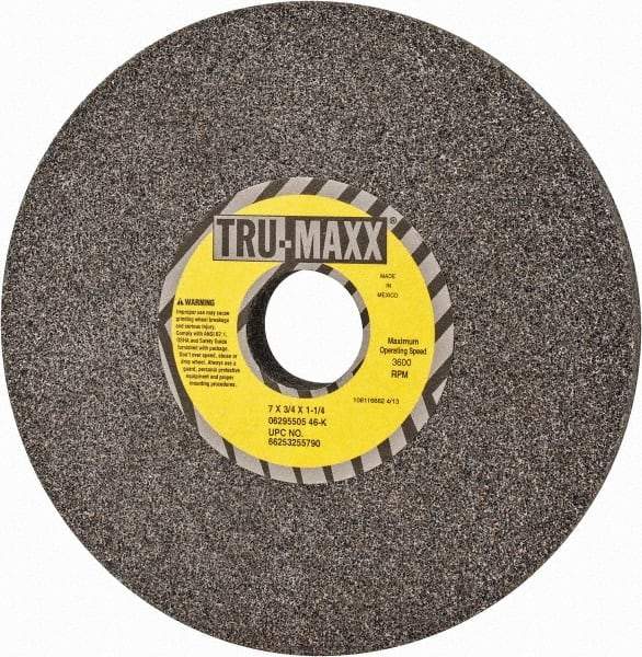 Tru-Maxx - 7" Diam x 1-1/4" Hole x 3/4" Thick, K Hardness, 46 Grit Surface Grinding Wheel - Aluminum Oxide, Type 1, Coarse Grade, 3,600 Max RPM, Vitrified Bond, No Recess - USA Tool & Supply