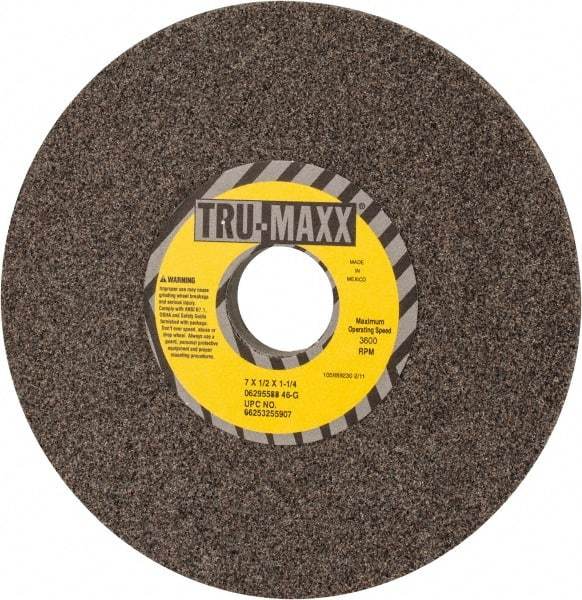Tru-Maxx - 7" Diam x 1-1/4" Hole x 1/2" Thick, G Hardness, 46 Grit Surface Grinding Wheel - Aluminum Oxide, Type 1, Coarse Grade, 3,600 Max RPM, Vitrified Bond, No Recess - USA Tool & Supply