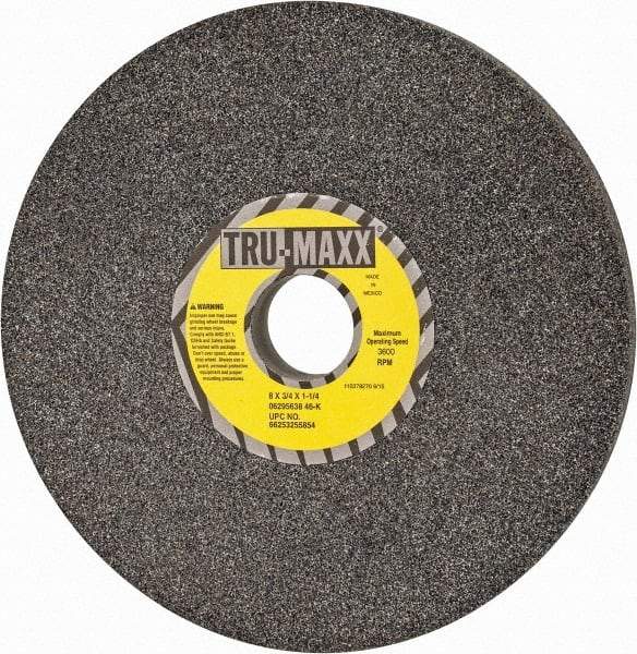 Tru-Maxx - 8" Diam x 1-1/4" Hole x 3/4" Thick, K Hardness, 46 Grit Surface Grinding Wheel - Aluminum Oxide, Type 1, Coarse Grade, 3,600 Max RPM, Vitrified Bond, No Recess - USA Tool & Supply