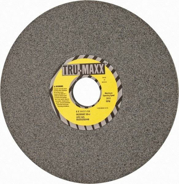 Tru-Maxx - 8" Diam x 1-1/4" Hole x 1/4" Thick, J Hardness, 60 Grit Surface Grinding Wheel - Aluminum Oxide, Type 1, Medium Grade, 3,600 Max RPM, Vitrified Bond, No Recess - USA Tool & Supply