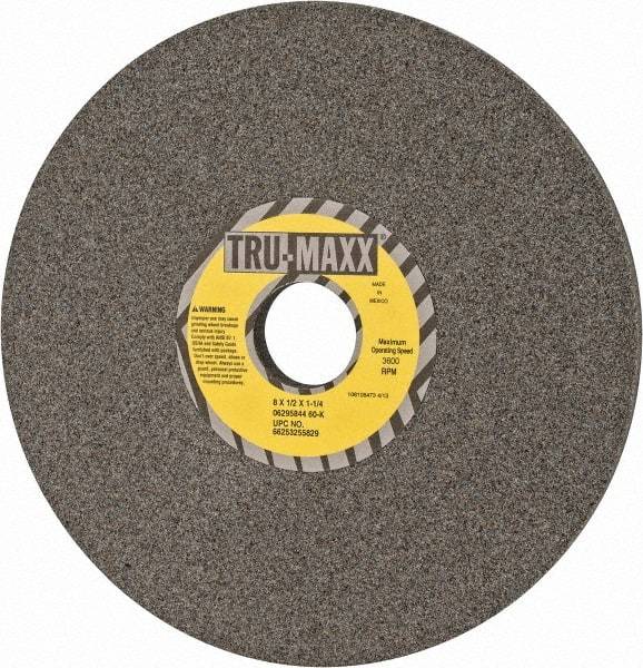 Tru-Maxx - 8" Diam x 1-1/4" Hole x 1/2" Thick, K Hardness, 60 Grit Surface Grinding Wheel - Aluminum Oxide, Type 1, Medium Grade, 3,600 Max RPM, Vitrified Bond, No Recess - USA Tool & Supply