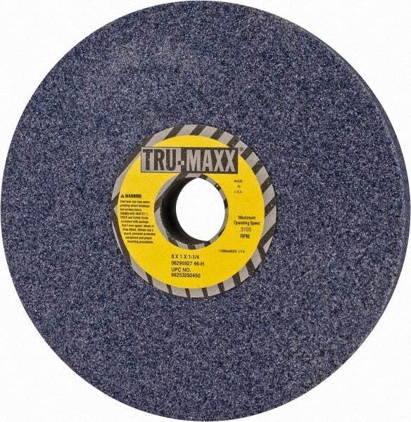 Tru-Maxx - 8" Diam x 1-1/4" Hole x 1" Thick, H Hardness, 46 Grit Surface Grinding Wheel - Aluminum Oxide, Type 1, Coarse Grade, 3,105 Max RPM, Vitrified Bond, No Recess - USA Tool & Supply