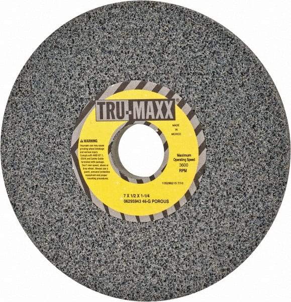 Tru-Maxx - 7" Diam x 1-1/4" Hole x 1/2" Thick, G Hardness, 46 Grit Surface Grinding Wheel - Aluminum Oxide, Type 1, Coarse Grade, 3,600 Max RPM, Vitrified Bond, No Recess - USA Tool & Supply