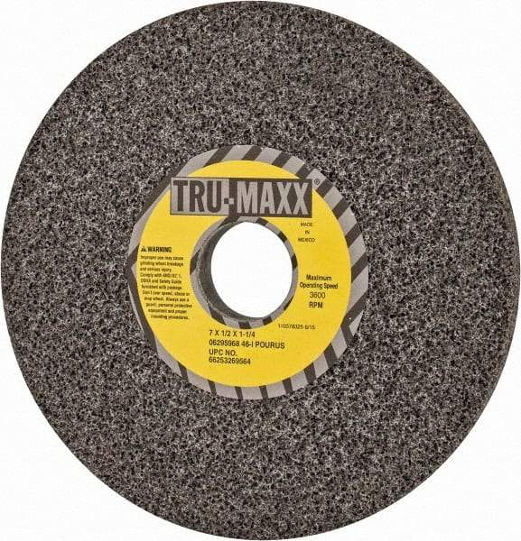 Tru-Maxx - 7" Diam x 1-1/4" Hole x 1/2" Thick, I Hardness, 46 Grit Surface Grinding Wheel - Aluminum Oxide, Type 1, Coarse Grade, 3,600 Max RPM, Vitrified Bond, No Recess - USA Tool & Supply