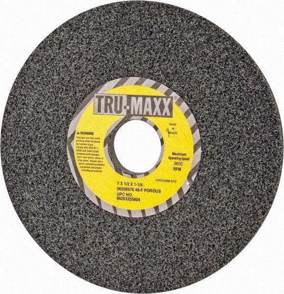 Tru-Maxx - 7" Diam x 1-1/4" Hole x 1/2" Thick, F Hardness, 46 Grit Surface Grinding Wheel - Aluminum Oxide, Type 1, Coarse Grade, 3,600 Max RPM, Vitrified Bond, No Recess - USA Tool & Supply