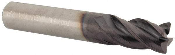 M.A. Ford - 1/2", 4 Flute, Single End, Solid Carbide, 0.03" Corner Radius End Mill - 3" OAL, Right Hand Flute, 1" LOC, Right Hand Cut - USA Tool & Supply