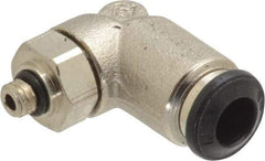 Alpha Technologies - 6mm Outside Diam, M5 Metric, Nickel Plated Brass Push-to-Connect Tube Male Swivel Elbow - 250 Max psi, Tube to Metric Thread Connection, Buna O-Ring - USA Tool & Supply
