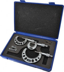 Value Collection - 0 to 3" Range, 3 Piece Mechanical Outside Micrometer Set - 0.0001" Graduation, 0.0001" Accuracy, Ratchet Stop Thimble, Steel Face - USA Tool & Supply