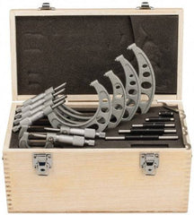 Value Collection - 0 to 6" Range, 6 Piece Mechanical Outside Micrometer Set - 0.0001" Graduation, 0.0001" Accuracy, Ratchet Stop Thimble, Steel Face - USA Tool & Supply